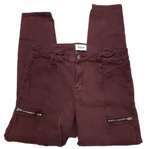 PISTOLA Mid Rise Jeans Womens Size 29 Casual Burgundy Skinny Cargo Stretch - Picture 1 of 5